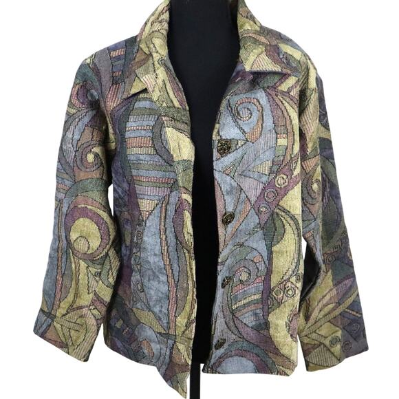 Vintage WINDING RIVER Blazer Jacket Size M Tapestry Art to wear Geometric Boho - Picture 1 of 8